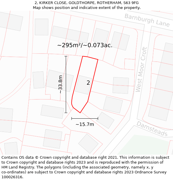 2, KIRKER CLOSE, GOLDTHORPE, ROTHERHAM, S63 9FG: Plot and title map