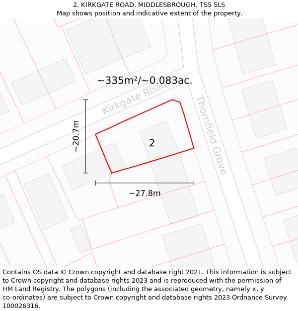 2, KIRKGATE ROAD, MIDDLESBROUGH, TS5 5LS: Plot and title map