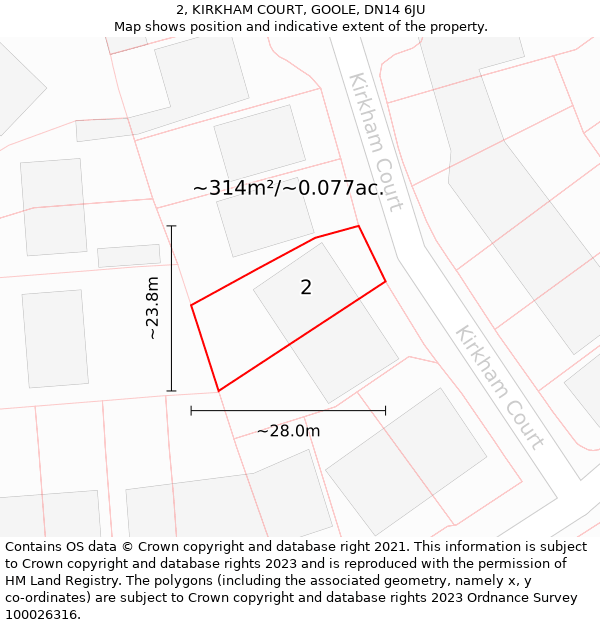 2, KIRKHAM COURT, GOOLE, DN14 6JU: Plot and title map