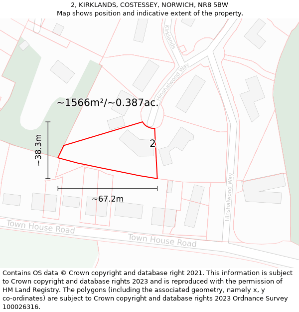 2, KIRKLANDS, COSTESSEY, NORWICH, NR8 5BW: Plot and title map