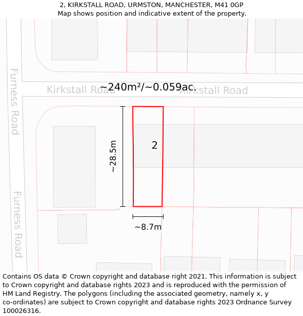 2, KIRKSTALL ROAD, URMSTON, MANCHESTER, M41 0GP: Plot and title map