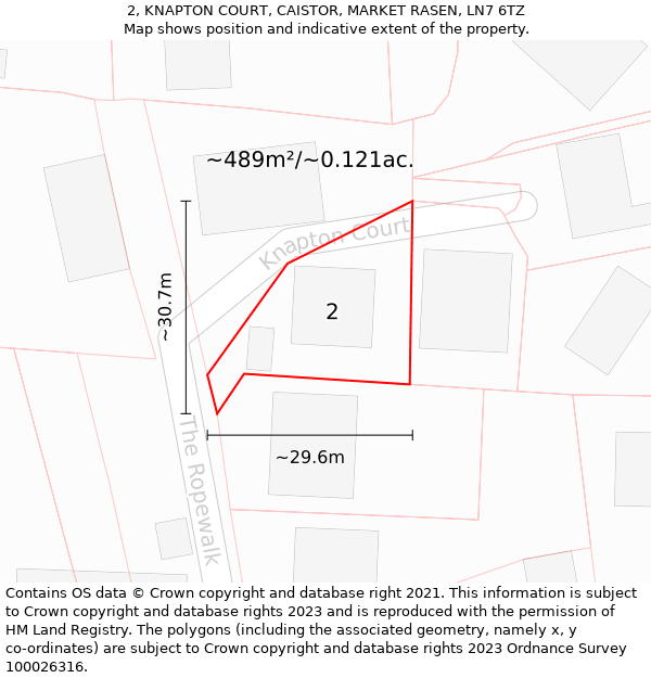 2, KNAPTON COURT, CAISTOR, MARKET RASEN, LN7 6TZ: Plot and title map