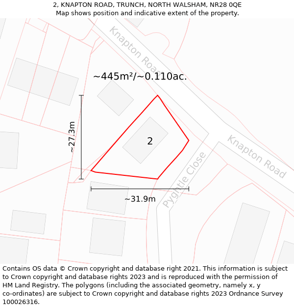 2, KNAPTON ROAD, TRUNCH, NORTH WALSHAM, NR28 0QE: Plot and title map