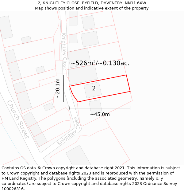 2, KNIGHTLEY CLOSE, BYFIELD, DAVENTRY, NN11 6XW: Plot and title map