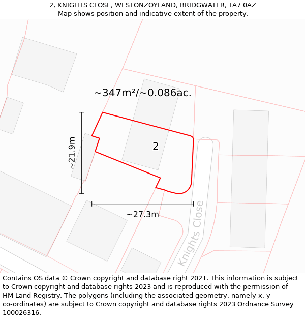 2, KNIGHTS CLOSE, WESTONZOYLAND, BRIDGWATER, TA7 0AZ: Plot and title map