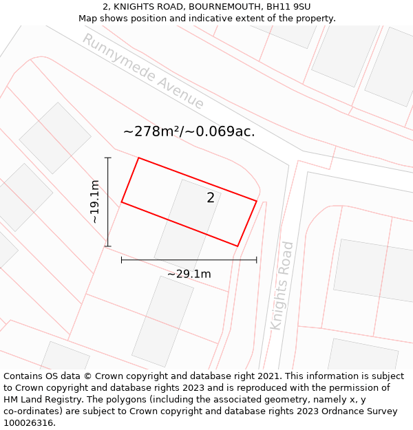 2, KNIGHTS ROAD, BOURNEMOUTH, BH11 9SU: Plot and title map
