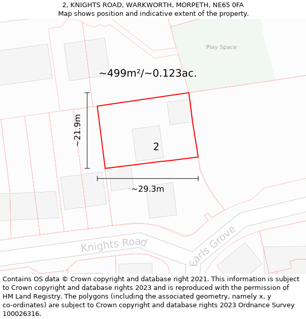 2, KNIGHTS ROAD, WARKWORTH, MORPETH, NE65 0FA: Plot and title map