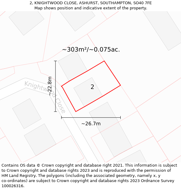 2, KNIGHTWOOD CLOSE, ASHURST, SOUTHAMPTON, SO40 7FE: Plot and title map