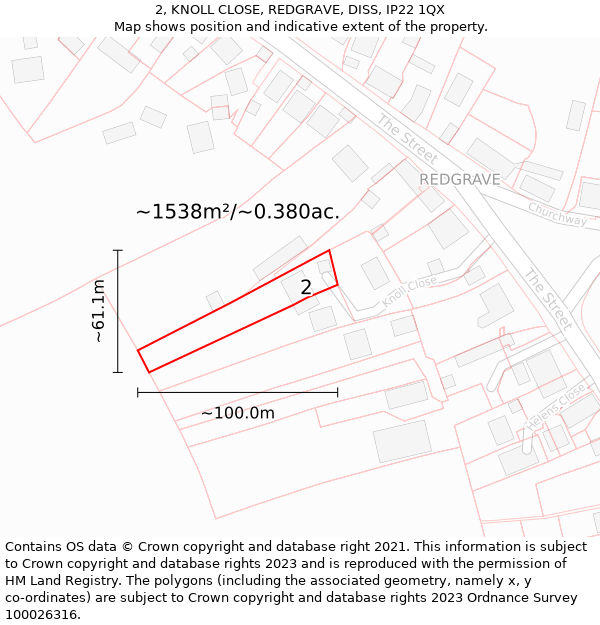 2, KNOLL CLOSE, REDGRAVE, DISS, IP22 1QX: Plot and title map