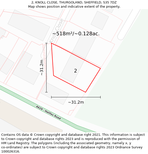 2, KNOLL CLOSE, THURGOLAND, SHEFFIELD, S35 7DZ: Plot and title map