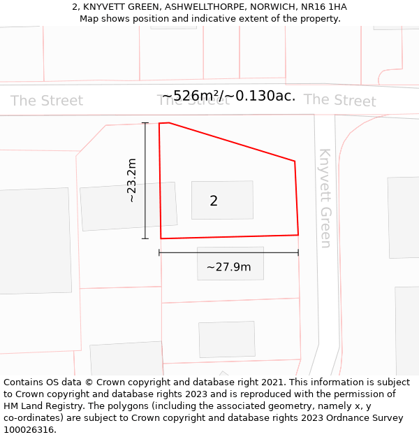 2, KNYVETT GREEN, ASHWELLTHORPE, NORWICH, NR16 1HA: Plot and title map