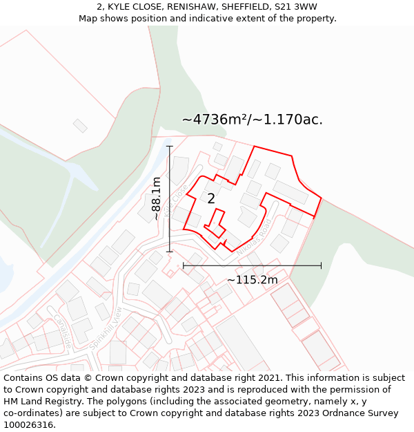 2, KYLE CLOSE, RENISHAW, SHEFFIELD, S21 3WW: Plot and title map