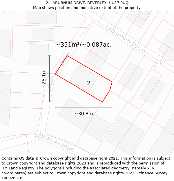 2, LABURNUM DRIVE, BEVERLEY, HU17 9UQ: Plot and title map