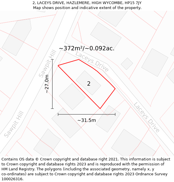 2, LACEYS DRIVE, HAZLEMERE, HIGH WYCOMBE, HP15 7JY: Plot and title map