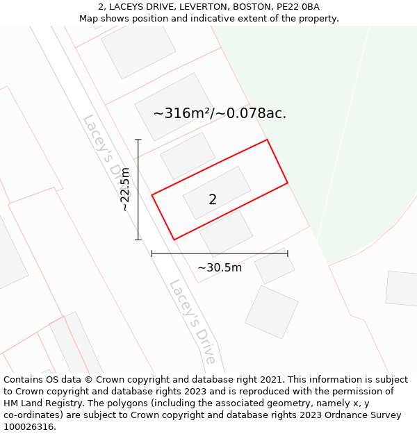 2, LACEYS DRIVE, LEVERTON, BOSTON, PE22 0BA: Plot and title map