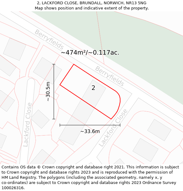 2, LACKFORD CLOSE, BRUNDALL, NORWICH, NR13 5NG: Plot and title map