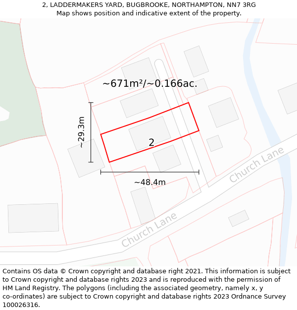 2, LADDERMAKERS YARD, BUGBROOKE, NORTHAMPTON, NN7 3RG: Plot and title map