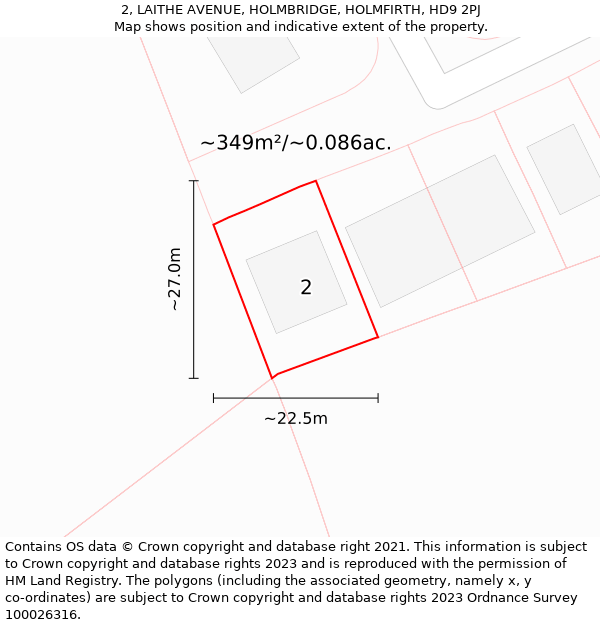 2, LAITHE AVENUE, HOLMBRIDGE, HOLMFIRTH, HD9 2PJ: Plot and title map