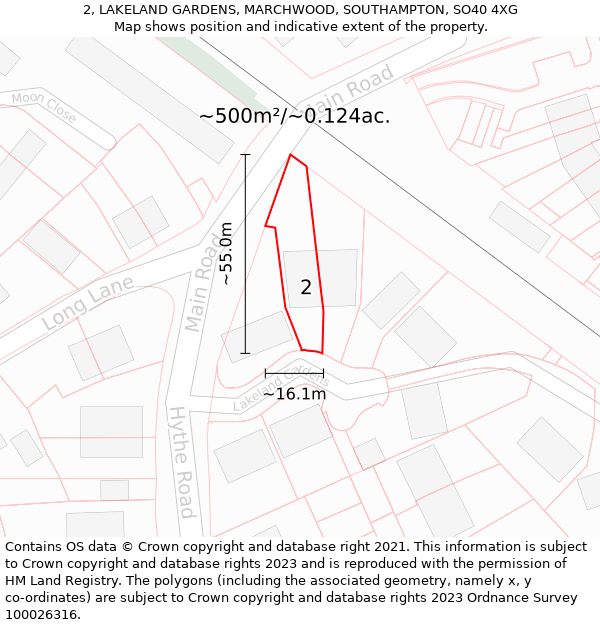 2, LAKELAND GARDENS, MARCHWOOD, SOUTHAMPTON, SO40 4XG: Plot and title map