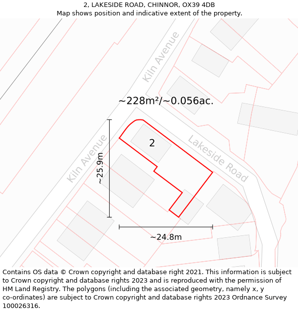 2, LAKESIDE ROAD, CHINNOR, OX39 4DB: Plot and title map