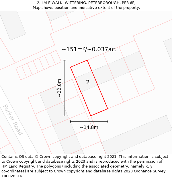 2, LALE WALK, WITTERING, PETERBOROUGH, PE8 6EJ: Plot and title map