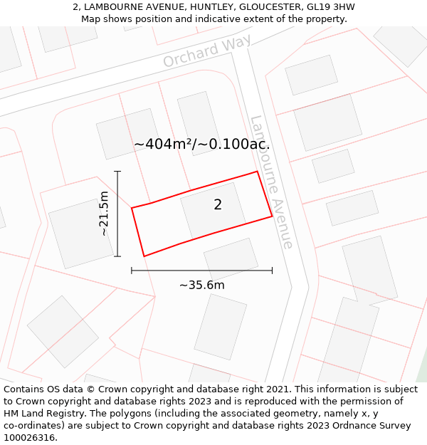 2, LAMBOURNE AVENUE, HUNTLEY, GLOUCESTER, GL19 3HW: Plot and title map