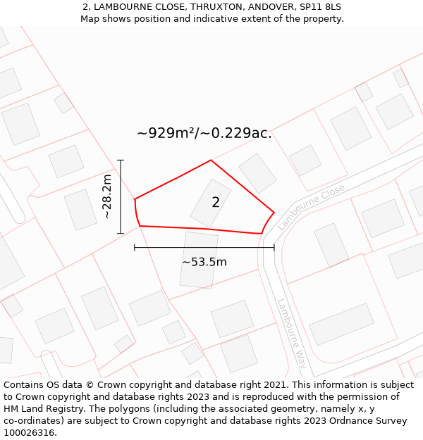 2, LAMBOURNE CLOSE, THRUXTON, ANDOVER, SP11 8LS: Plot and title map