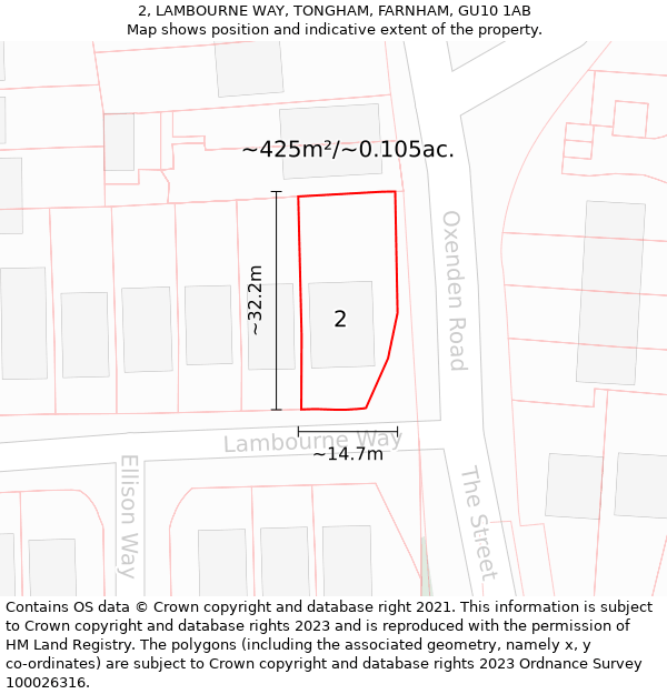 2, LAMBOURNE WAY, TONGHAM, FARNHAM, GU10 1AB: Plot and title map