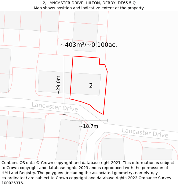 2, LANCASTER DRIVE, HILTON, DERBY, DE65 5JQ: Plot and title map