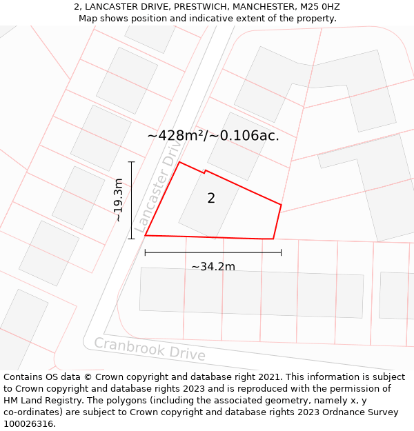 2, LANCASTER DRIVE, PRESTWICH, MANCHESTER, M25 0HZ: Plot and title map