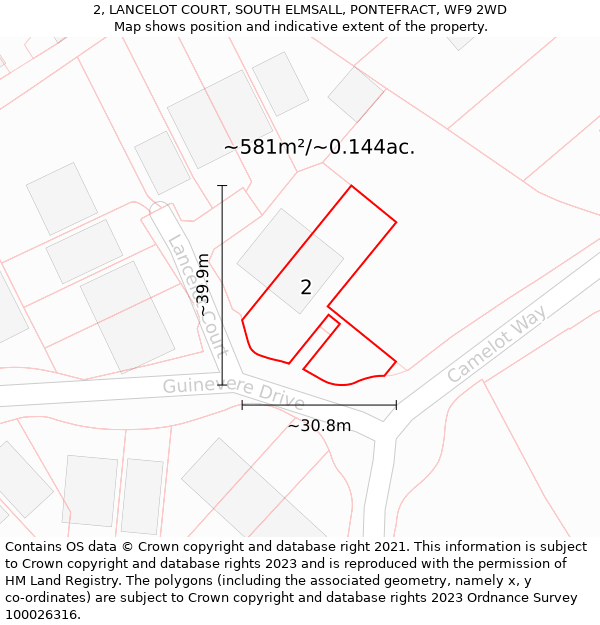 2, LANCELOT COURT, SOUTH ELMSALL, PONTEFRACT, WF9 2WD: Plot and title map