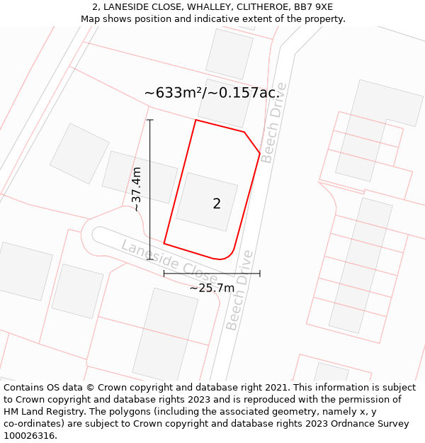 2, LANESIDE CLOSE, WHALLEY, CLITHEROE, BB7 9XE: Plot and title map