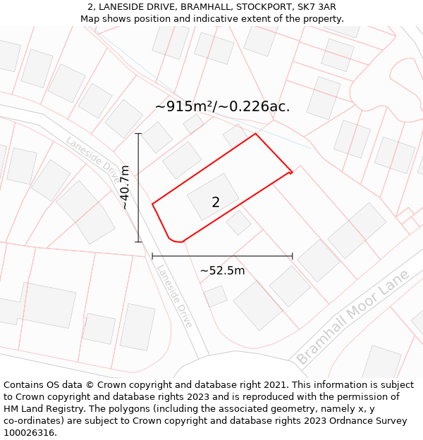 2, LANESIDE DRIVE, BRAMHALL, STOCKPORT, SK7 3AR: Plot and title map