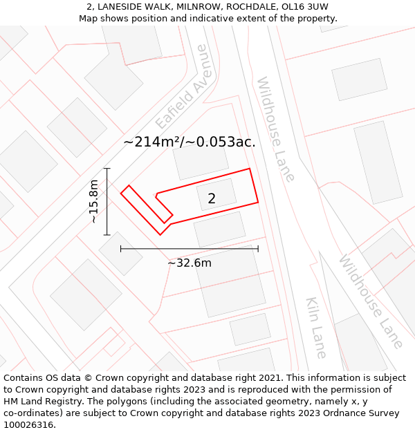 2, LANESIDE WALK, MILNROW, ROCHDALE, OL16 3UW: Plot and title map