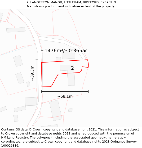 2, LANGERTON MANOR, LITTLEHAM, BIDEFORD, EX39 5HN: Plot and title map