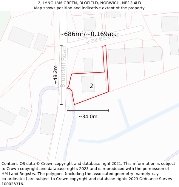 2, LANGHAM GREEN, BLOFIELD, NORWICH, NR13 4LD: Plot and title map