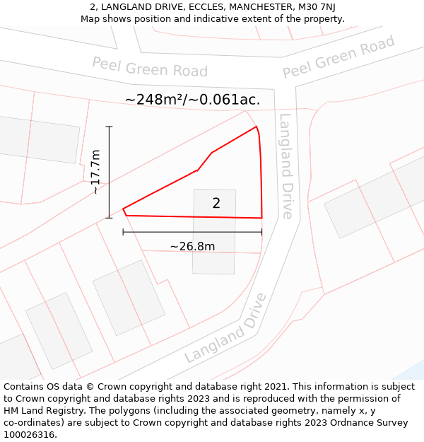 2, LANGLAND DRIVE, ECCLES, MANCHESTER, M30 7NJ: Plot and title map