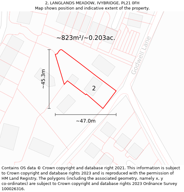 2, LANGLANDS MEADOW, IVYBRIDGE, PL21 0FH: Plot and title map