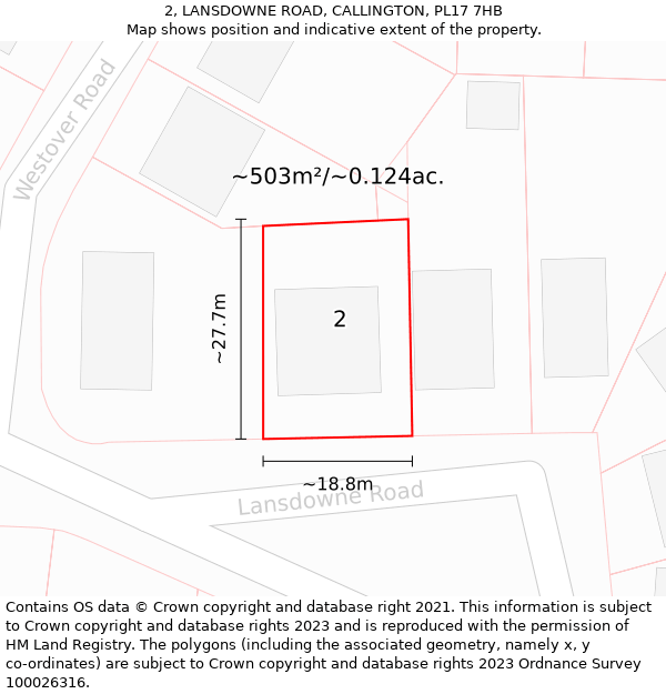 2, LANSDOWNE ROAD, CALLINGTON, PL17 7HB: Plot and title map