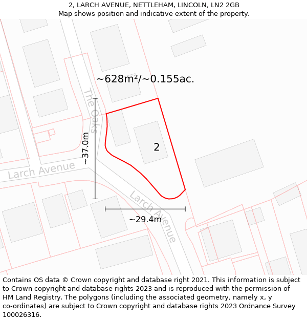 2, LARCH AVENUE, NETTLEHAM, LINCOLN, LN2 2GB: Plot and title map