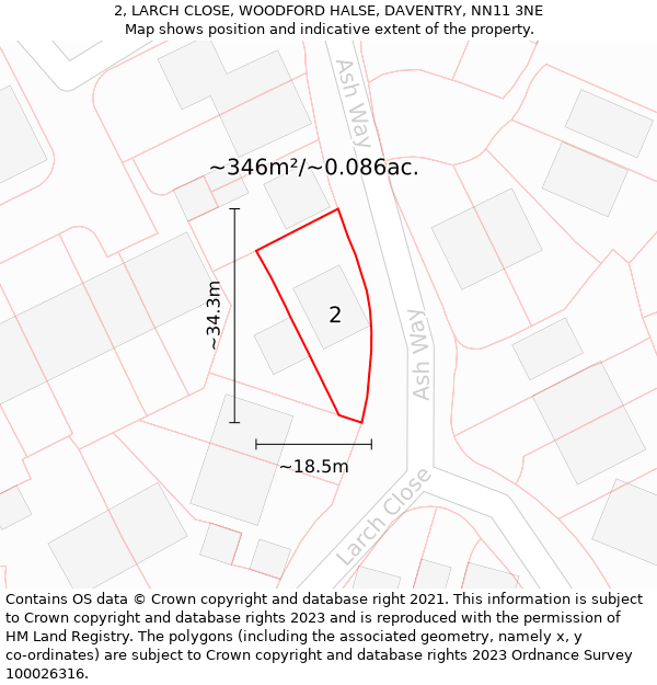 2, LARCH CLOSE, WOODFORD HALSE, DAVENTRY, NN11 3NE: Plot and title map