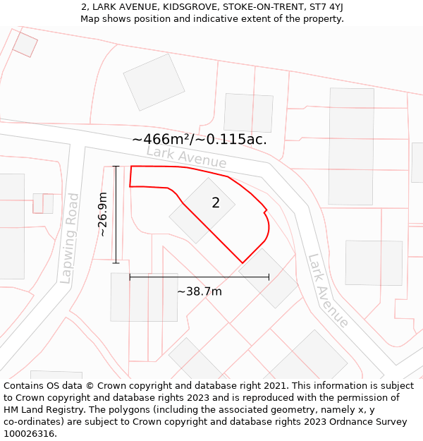 2, LARK AVENUE, KIDSGROVE, STOKE-ON-TRENT, ST7 4YJ: Plot and title map