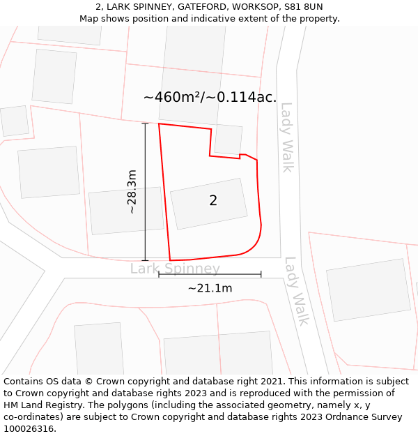 2, LARK SPINNEY, GATEFORD, WORKSOP, S81 8UN: Plot and title map