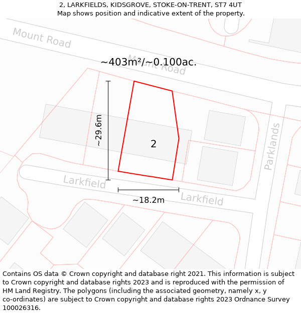 2, LARKFIELDS, KIDSGROVE, STOKE-ON-TRENT, ST7 4UT: Plot and title map