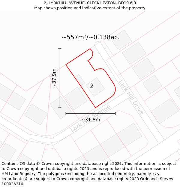 2, LARKHILL AVENUE, CLECKHEATON, BD19 6JR: Plot and title map