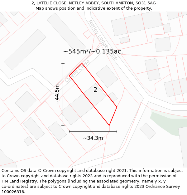 2, LATELIE CLOSE, NETLEY ABBEY, SOUTHAMPTON, SO31 5AG: Plot and title map