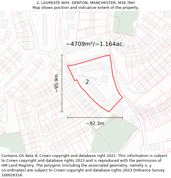 2, LAUREATE WAY, DENTON, MANCHESTER, M34 7NH: Plot and title map