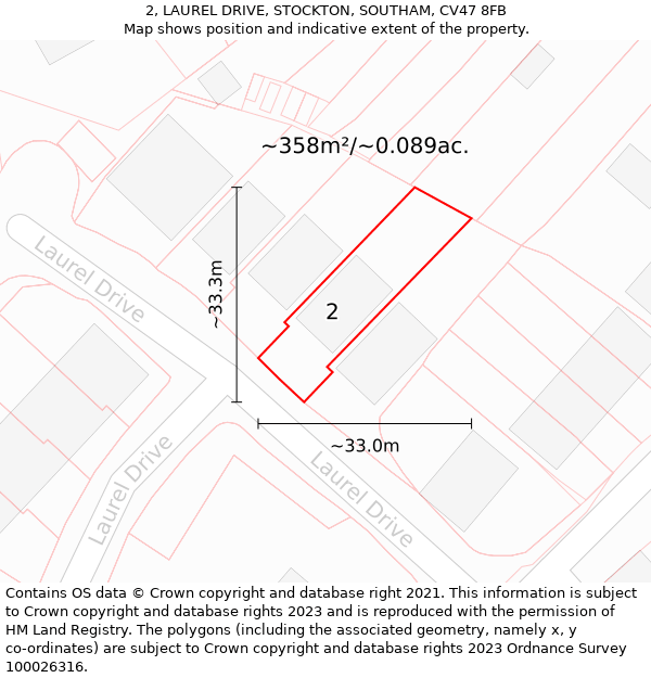 2, LAUREL DRIVE, STOCKTON, SOUTHAM, CV47 8FB: Plot and title map