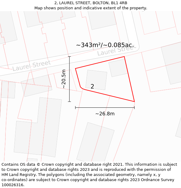 2, LAUREL STREET, BOLTON, BL1 4RB: Plot and title map