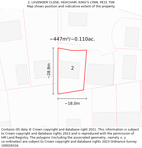 2, LAVENDER CLOSE, HEACHAM, KING'S LYNN, PE31 7SN: Plot and title map